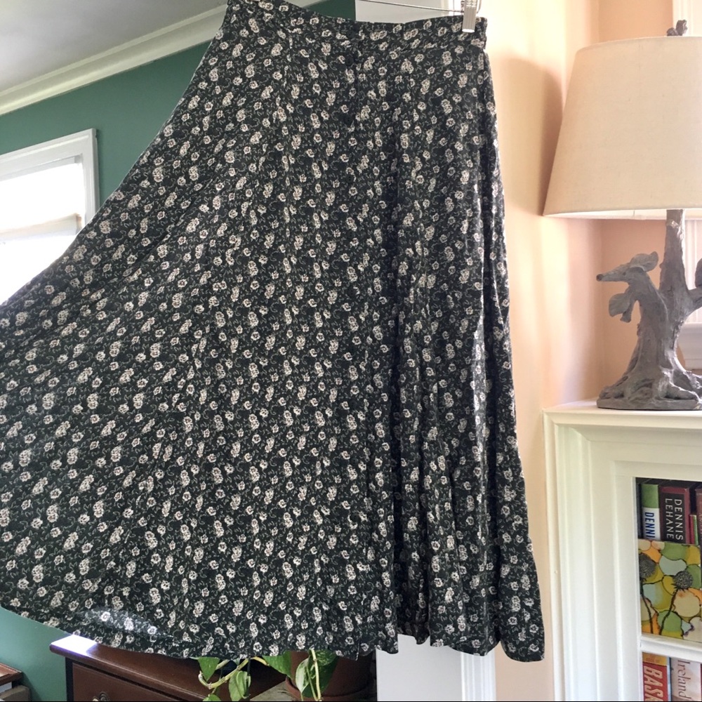 Vintage 90s Green Floral Midi Skirt